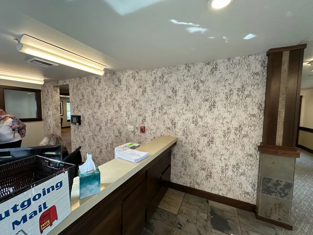 Commercial wallpaper installation in a Portland office lobby